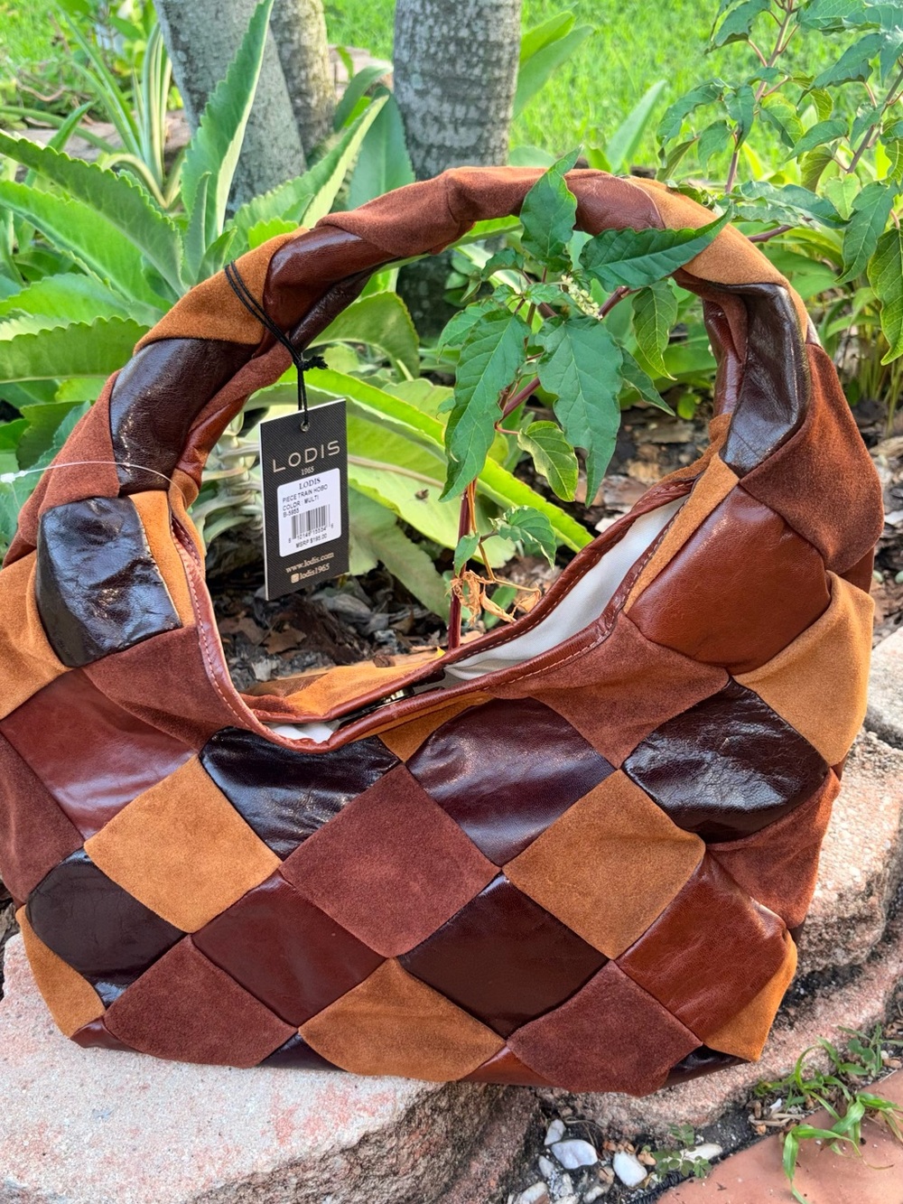 Lodis Patchwork Leather & Suede Shoulder Bag in Brown & Tan - Picture 6 of 14